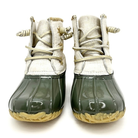 Jack Rogers Chloe Metallic Leather Cuff Duck Boots Olive Green Women's Size 7 - Picture 4 of 14